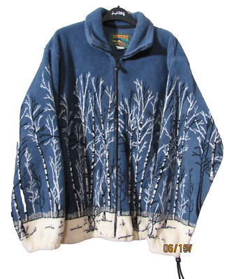 VTG. FLEECEWEAR BRAND WOMEN'S L/S FLEECE ZIP UP JACKET BLUE SNOWY WOODS M VGUC