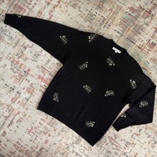St. John black knit sweater with beaded paisley accents sz L