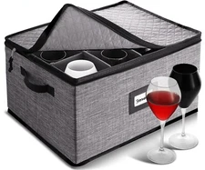 Wine Glass Storage Box with Dividers – Quilted and Stackable Stemware Storage 