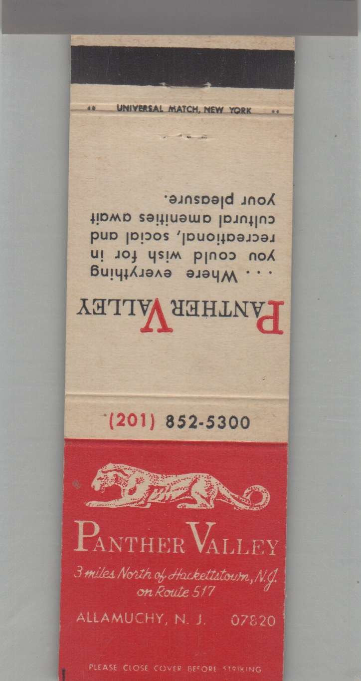Matchbook Cover Panther Panther Valley Allamuchy, NJ eBay