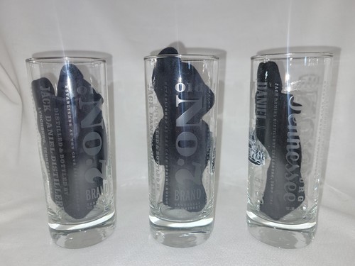 Jack Daniels High Ball Whisky Glass Etched Distillery with Silver Rim Set of 3 - Picture 3 of 4