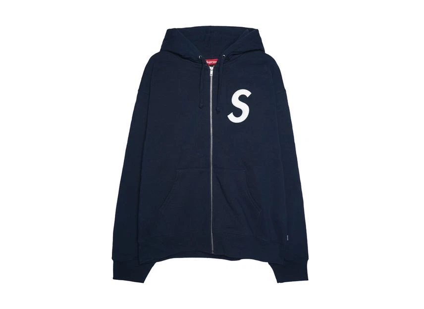 Sweat à capuche zippé logo Supreme S bleu marine
