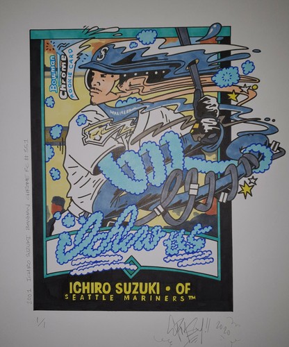 🌟Topps Project 2020 Artist Ermsy-AUTO 2001 BOWMAN CHROME ICHIRO SUZUKI ART 1/1 - Picture 4 of 4