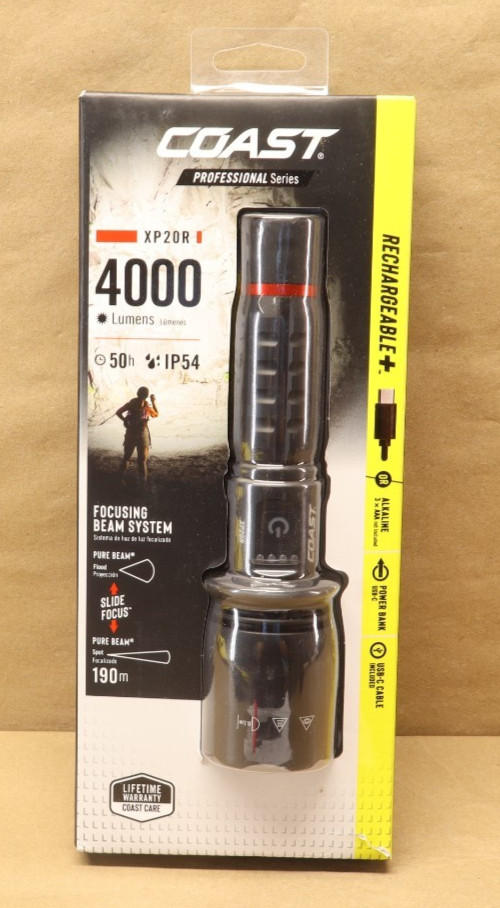 COAST XP20R Rechargeable LED Flashlight with 4000 Lumens Dual Power USB-C