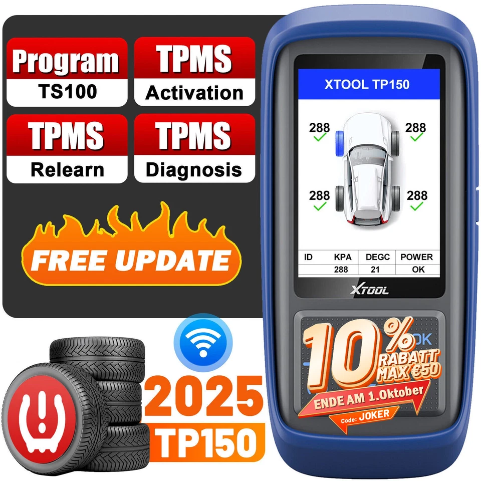 XTOOL TP150 TPMS PDKS Programmier Anlerngerät OBD2 Diagnosegerät Reifendrucksens