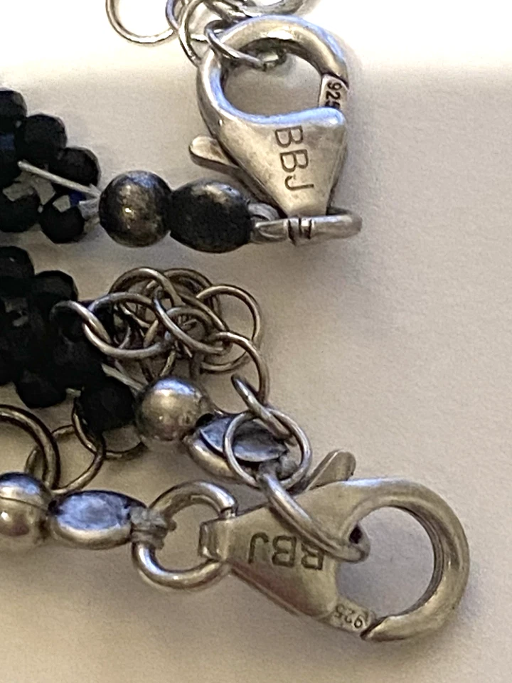 LOTE de 2 Collar BBJ Espinela Negra Plata Esterlina 925 Triple Hilo 38"☚☚☚☚☚👀 Foto 3 de 4