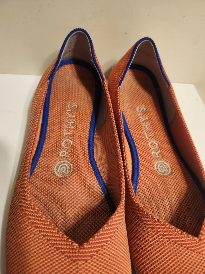Mocasines Rothy’s "The Orginal Flat" naranja/azul a rayas punta redonda talla 8 Ret.$150 Foto 2 de 4
