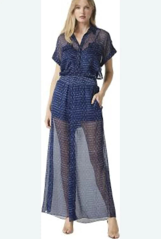 Conjunto Pantalón Misa Los Angeles Midnight Shibori Pierna Ancha Azul Semi Transparente Talla Pequeña Nuevo con Etiquetas