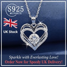 Genuine 925 Sterling Silver Heart Necklace Moissanite Women Love Pendant Gift UK