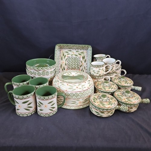 Temptations by Tara Old World Green Dish Set Bowls, Cups