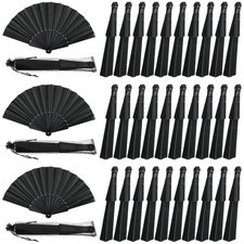 80 Pcs Wedding Folding Hand Fans Bulk Silk Fabric Chinese Handheld Foldable C...