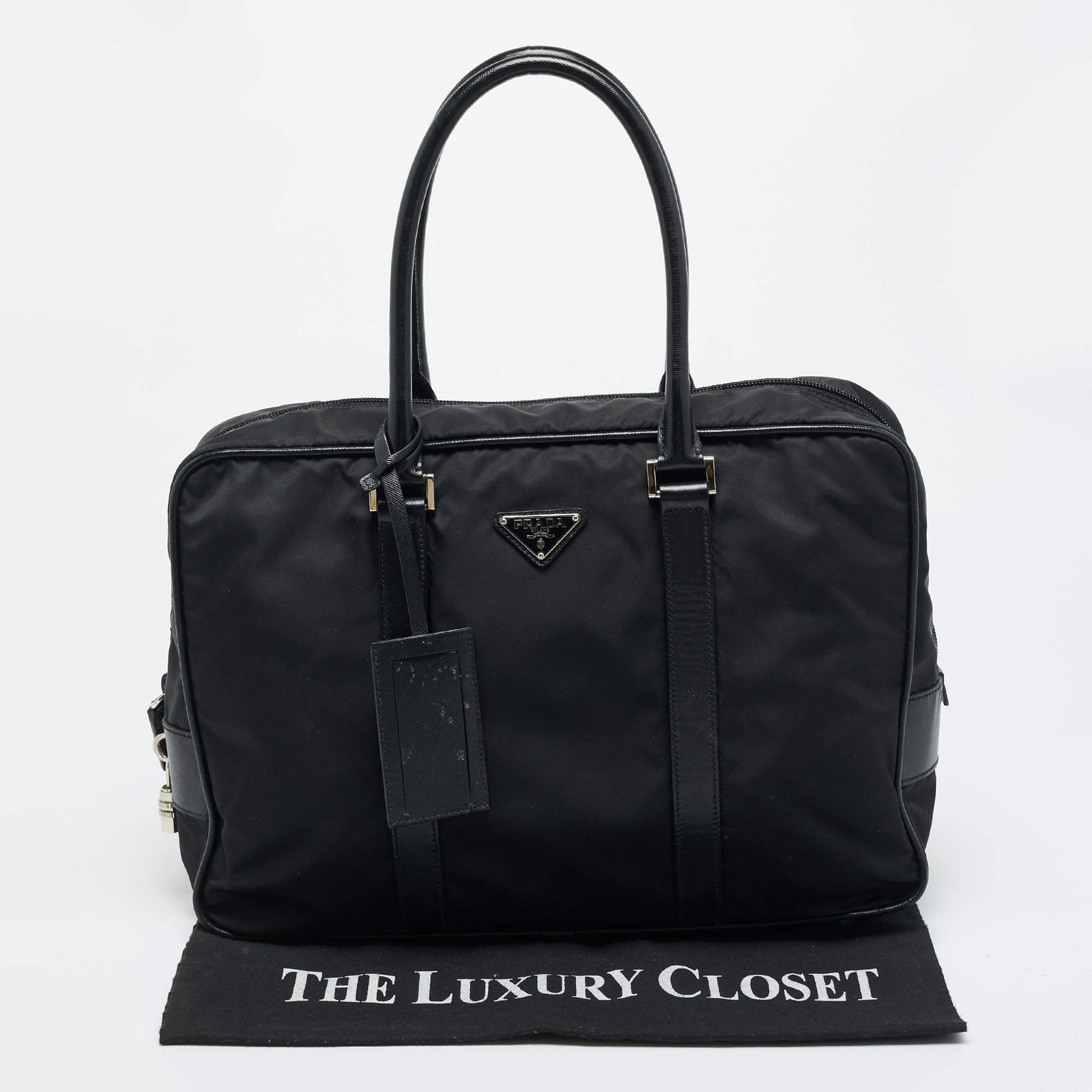 Prada Black Saffiano Lux Leather and Nylon Laptop Briefcase Bag thumbnail 9