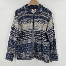 Vintage Tiara International Fair Isle Cardigan Womens Size M Blue Cotton 90s