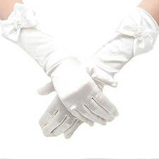Princess Satin Gloves - Formal Bow Flower Gloves White