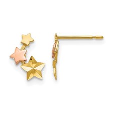 14k Two-Tone Gold Diamond-cut Children's Star Stud Earrings L-9mm