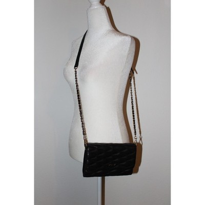 DKNY Black Quilted Lamb Leather Crossbody Bag Gold Chain Strap Clutch Y2K
