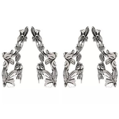 Floral Hollowed our Flower & Leaf Ear Cuff - Silber - Kein Piercing, Clip On