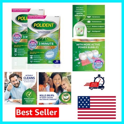 Powerful 3-Minute Antibacterial Tablets - 90 Count x 2 Packs for Dentures & More