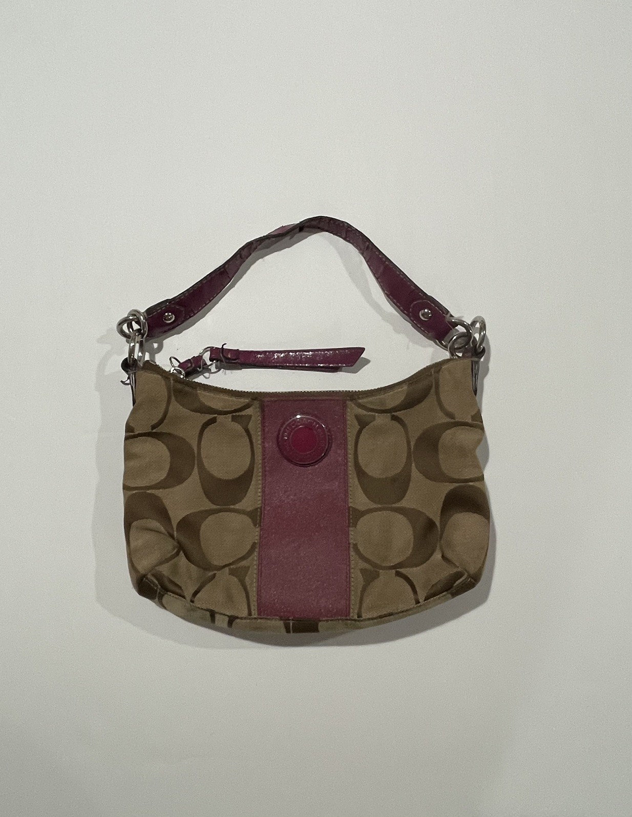 Coach y2k Signature Stripe Demi Crossbody Shoulder Bag Khaki Coral No. F19218