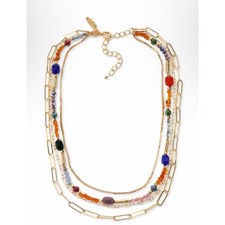 Gold Tone Chain Beaded Layered Necklace Fashion Womens Statement Chic Trendy NEW