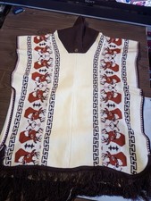 Vintage 1970's Heavyweight Deer Western Fringed Boho Blanket Poncho Cowboy Hippy