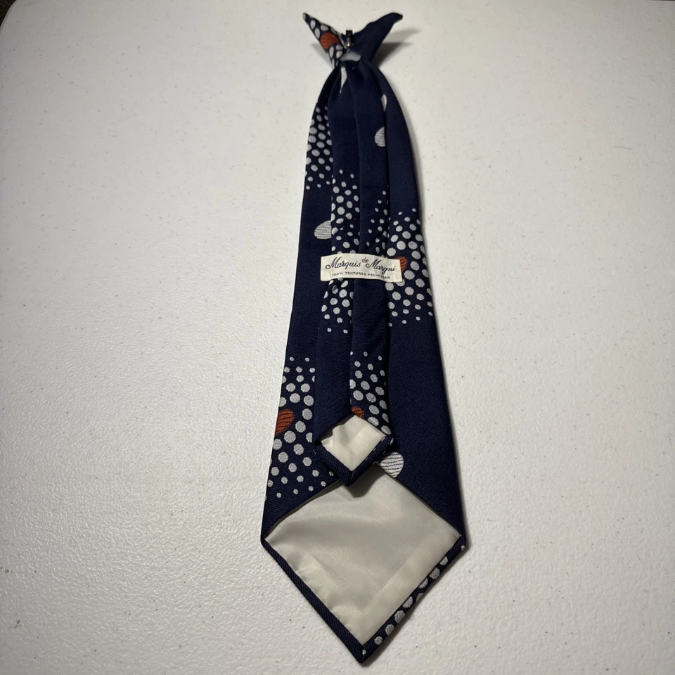 复古 CLIP-ON Marquis De Margni 男式领带蓝色,白色圆圈,橙色 18 英寸 — 第 2/4 张图片