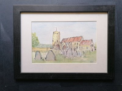 Zeitgenössisches Aquarell Landschaftsgemälde, Andreaskirche, kleines Schnarchen