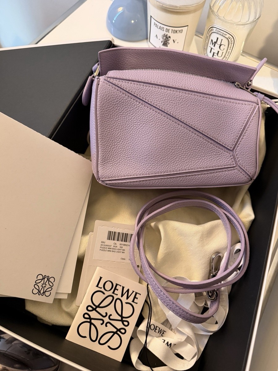 Loewe Puzzle Mini Purple Leather Silver Top Handle Shoulder