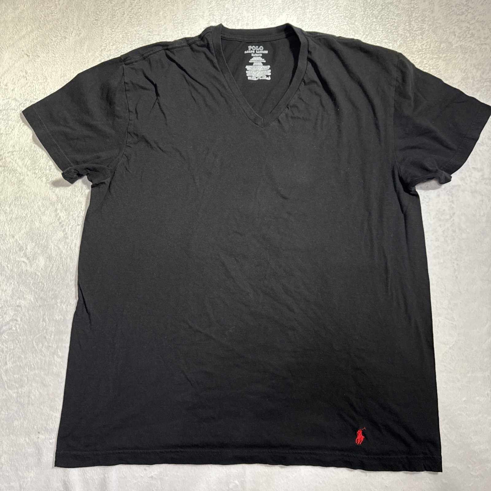 Polo Ralph Lauren Shirt Mens XL Basic Minimalist V Neck Black Red Pony Adult