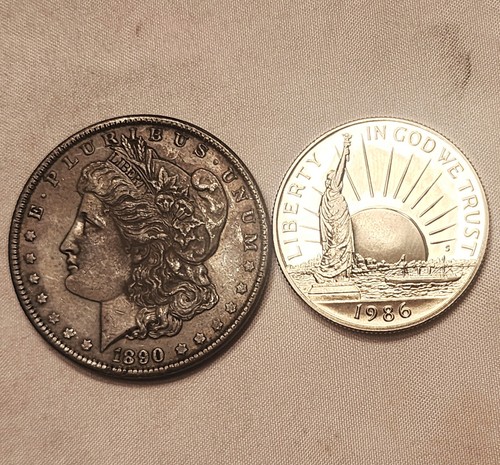 1890 Morgan Dollar & 1986-S PP Liberty Commemorative Half Dollar