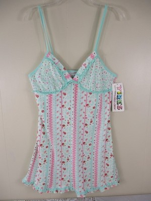 Vtg YIKES Sleepwear Chemise Babydoll Ditsy Floral Slip Dress Cotton Blend L NWT