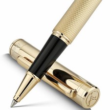 Rollerball Pen, Stunning Luxury Pen with Mesh Texture Design and Gold Black ink