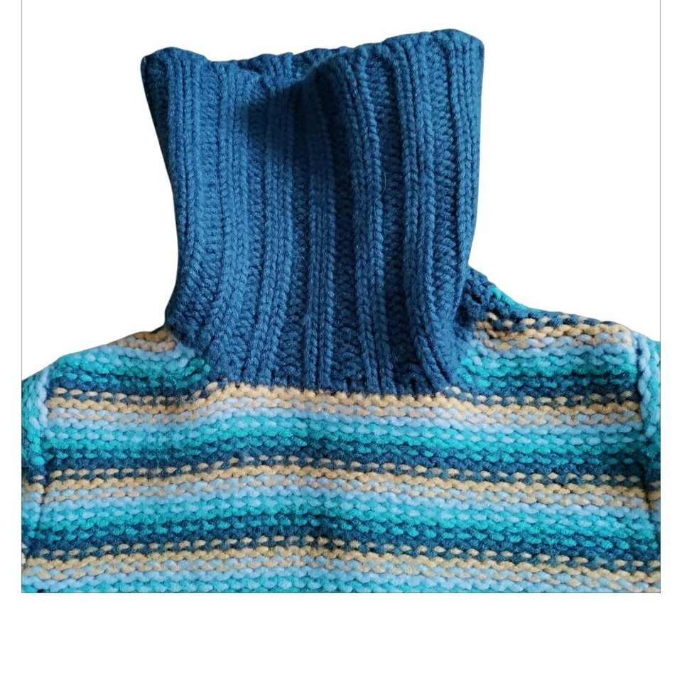 Suéter De Colección 2001 Gap Mezcla de Lana Azul Rayas Grueso Tejido Cuello Alto Y2K Para Mujer L Foto 3 de 4