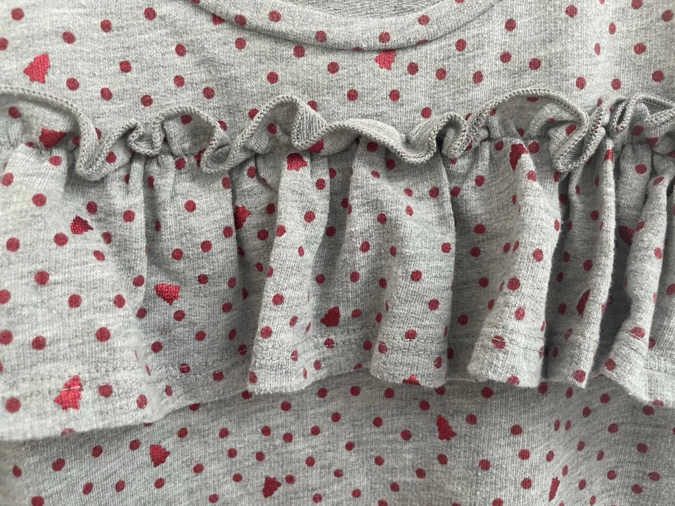 crown & ivy Women's Shiny Polka Dot Ruffle Cotton Long Sleeve Nightgown Gray L - Image 3 of 4