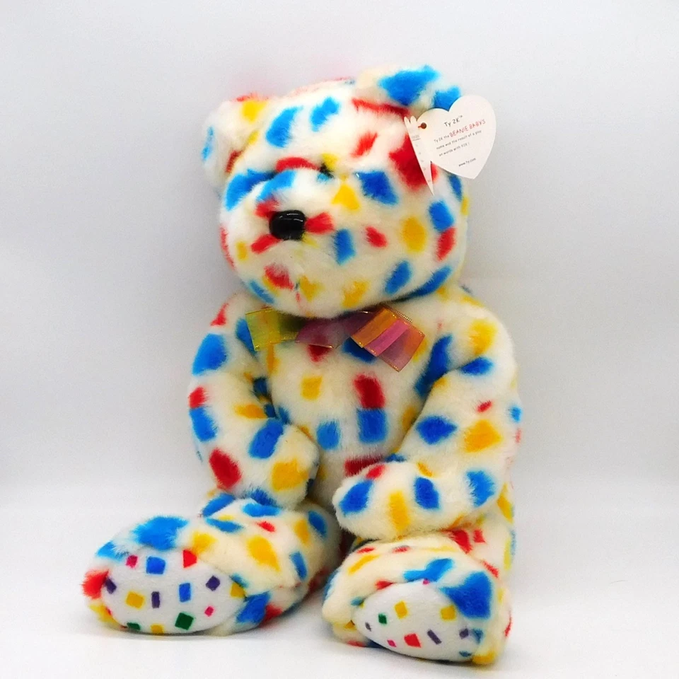 The BEANIE BUDDIES COLLECTION 14'' Plush Bear TY2K  Red Blue Yellow Dots 1999 - Image 2 of 4