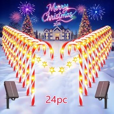 24-Pack Solar Christmas Candy Cane Lights Solar Pathway Lights Xmas Decorations
