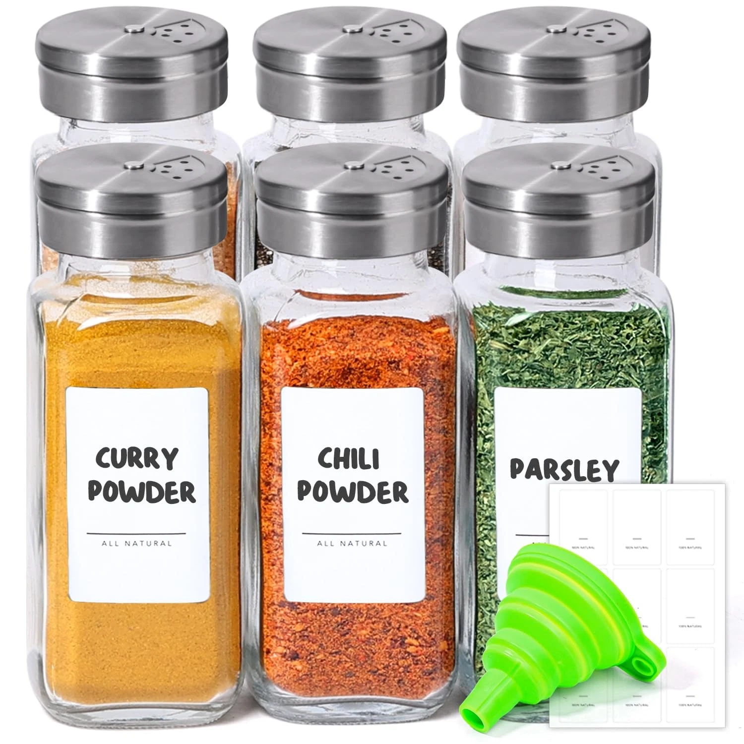 Spice Jars with Shaker lids Adjustable, 8oz 6PCS，9 DIY Labels, Spice Jars Tri...