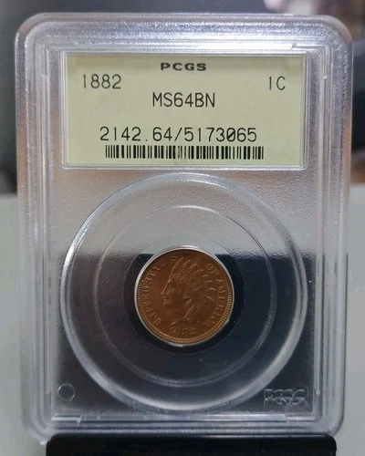 Choice 1882 Indian Head Cent 1C PCGS MS64 BN OLD LABEL