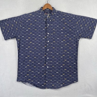 Vinage Chaps Ralph Lauren Sailing Shirt Mens Large Navy Blue Boat Micro Print