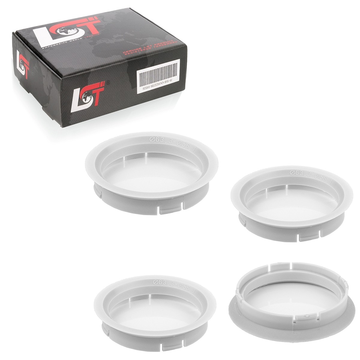 4x centering rings spacers white alloy wheels Ø 63.3 mm - Ø 56.1 mm for Volvo