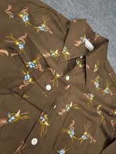 Vintage Disco Retro Shirt Men's Large 16 - 16.5 Brown AOP Floral 70's Mervyns