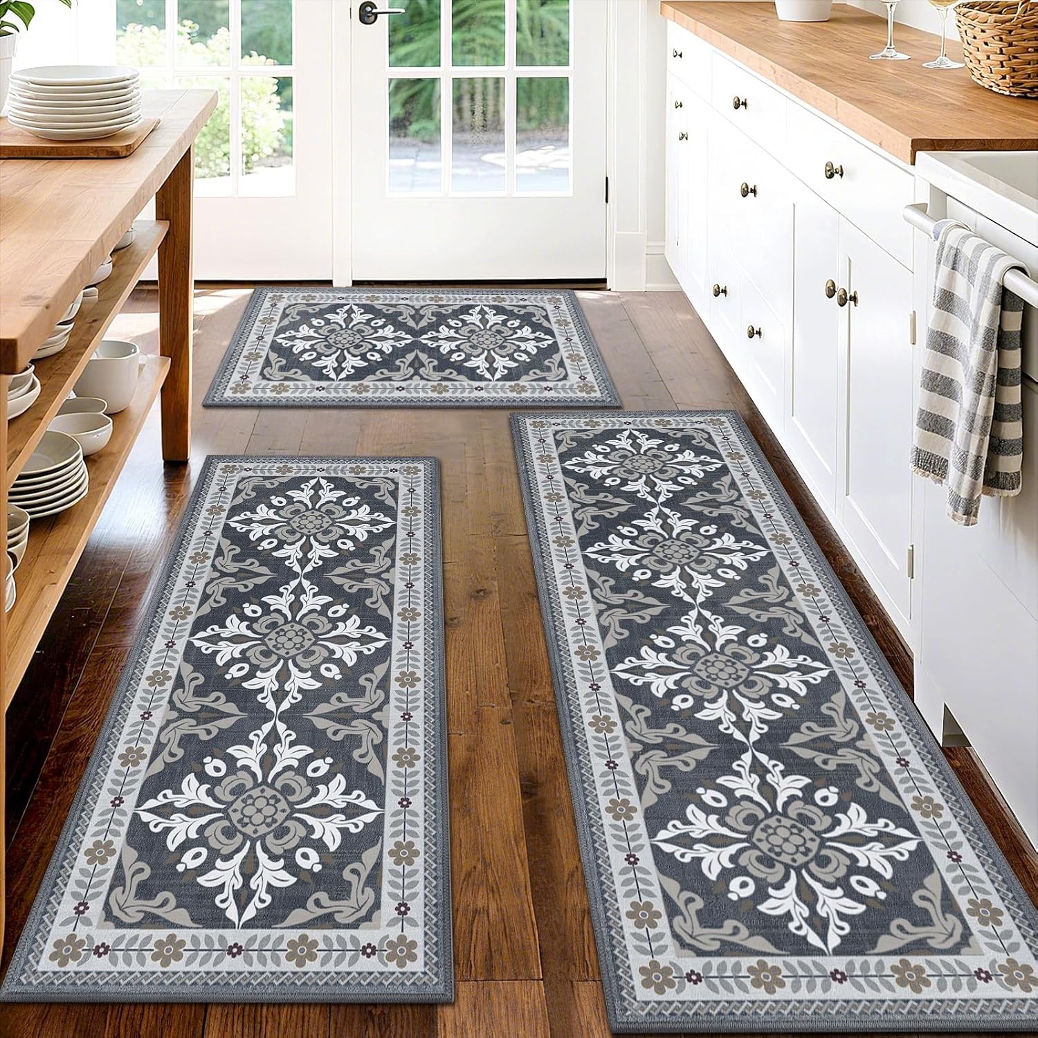 3PCS Kitchen Rugs Set, Non-Slip Washable Water-Absorbent Floor Mats for Home