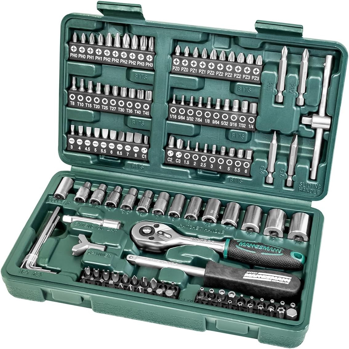 Kit Mannesmann M29166 130 Pz: Valigetta Professionale con Cricchetto 1/4"