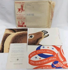 Unused Original 1957 Douglas Fir Reindeer Team & Bells Paste On Cut Out Pattern 