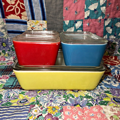 PYREX Glass Refrigerator Set 3-Piece Rectangle Containers w/ Clear Lids