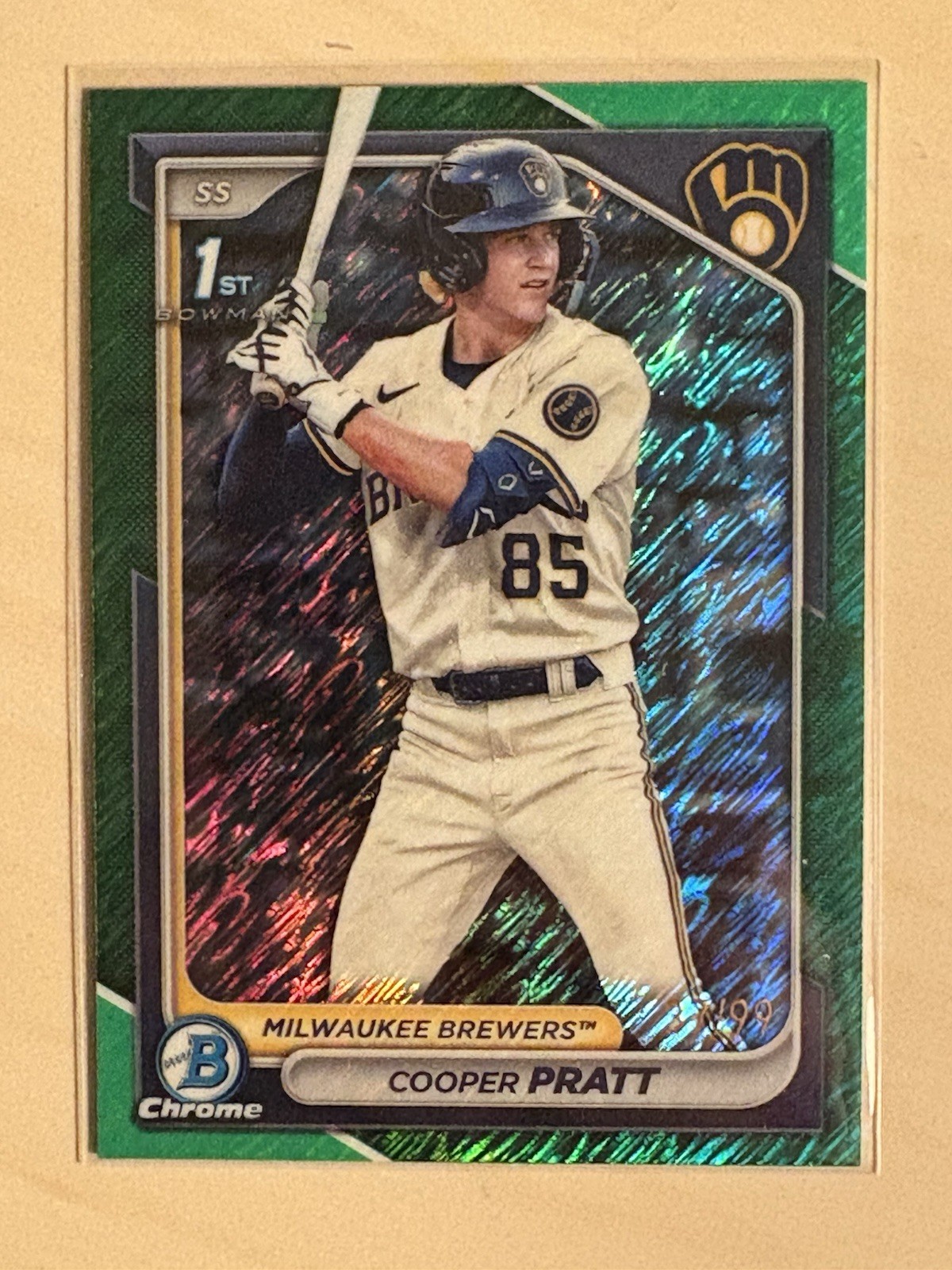 2024 Bowman Chrome Cooper Pratt Green Shimmer Refractor /99 #BCP-137 Brewers FY