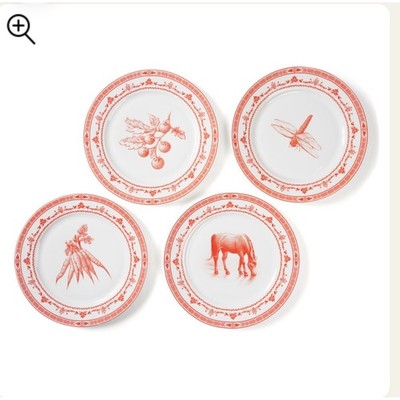 Blue Stallion Porcelain Plates Set of 4 Dinnerware Decorative Red
