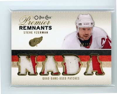 2009-10 O-PEE-CHEE PREMIER QUAD GAME USED PATCH GOLD /10 STEVE YZERMAN '' NADA ''