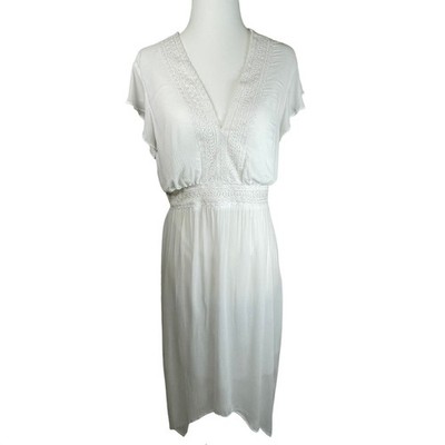 Libby Edelman Dress XL White Lace Boho Fairy Flutter Sleeve V-Neck Midi
