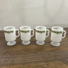 Vintage Pyrex Corning Green Spring Blossom Pedestal Mugs Set of 4